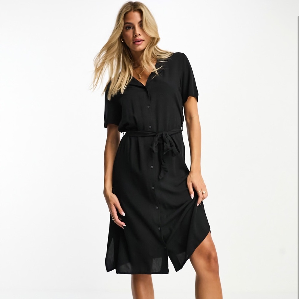 ASOS Pieces tie waist midi shirt dress in black, BNWT, Size XL 🎀
